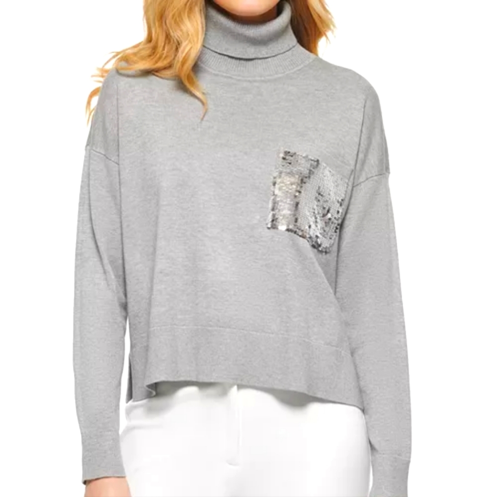 DKNY Sequin Pocket Turtleneck
